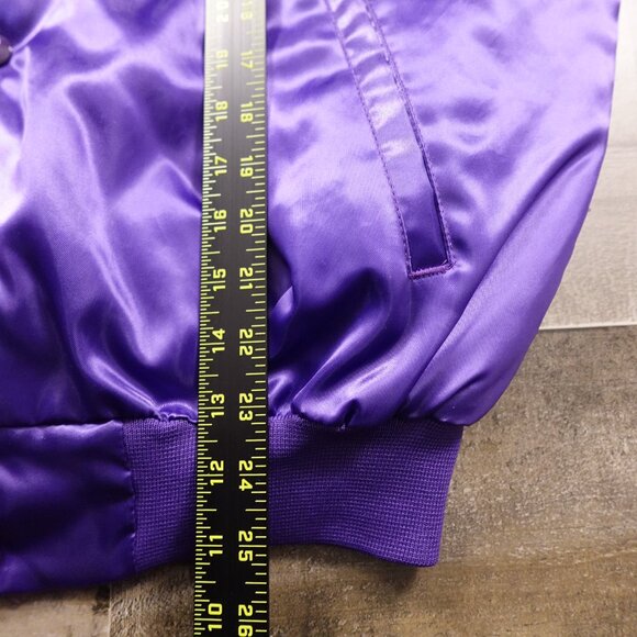 Vintage Satin Bomber Jacket Harrah’s Marina Hotel Casino Large Purple 80s Style - Picture 6 of 12